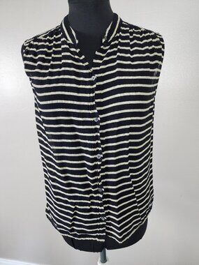 J. Crew Black Beige Striped 100% Cotton Sleeveless Blouse Size 6 Airy Gauze Neru